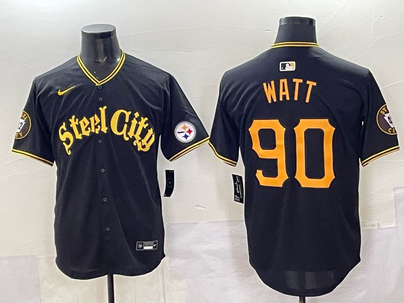 Men 2025 Nike Pittsburgh Steelers #90 Watt Black Limited NFL Jersey style 0061